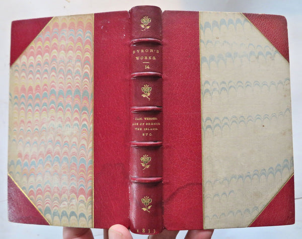 Lord Byron 1833 Werner Cain Tragic Poetry old gorgeous red gilt leather book
