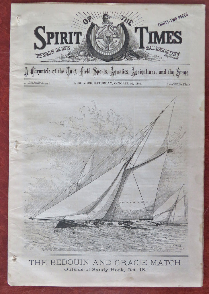 Sailing Ship Spirit of Times 1883 Bedouin Gracie Yacht Racing rare newspaper