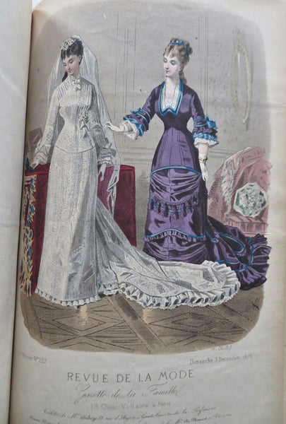 French Fashion w/ 67 lovely hand color plates 1875-76 Revue de la Mode book