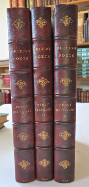 Reliques Ancient British Poetry Thomas Percy 1858 nice leather poetry 3 vol. set