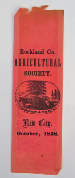 Rockland Co. New York Agricultural Society 1858 Oct. pictorial promo ribbon
