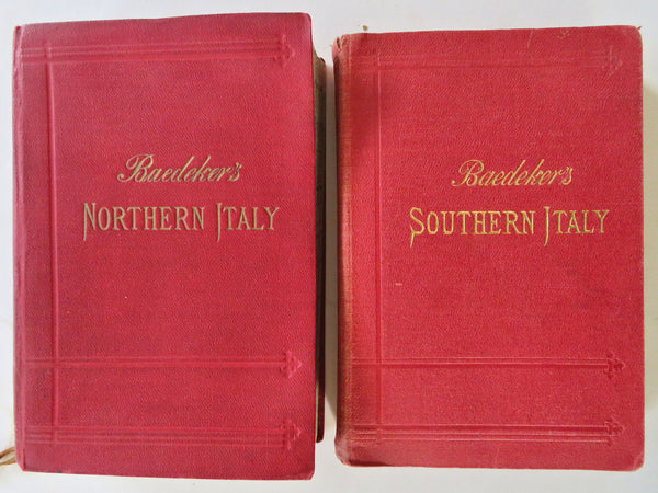 Baedeker Guides 1908-13 Northern & Southern Italy Lot x 2 books w/ 100+ maps