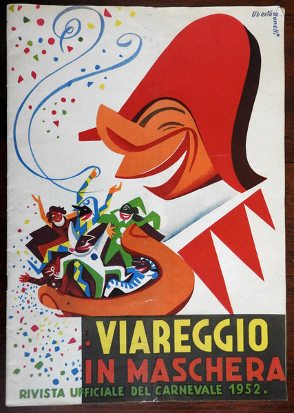 Italy Viareggio Maschere Carnevale program 1952 beautiful cover art period ads