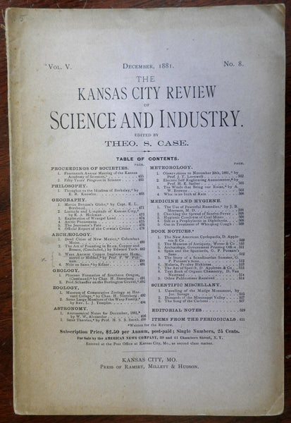 Kansas City Review Science Industry 1881 rare magazine Geology Astronomy zoology