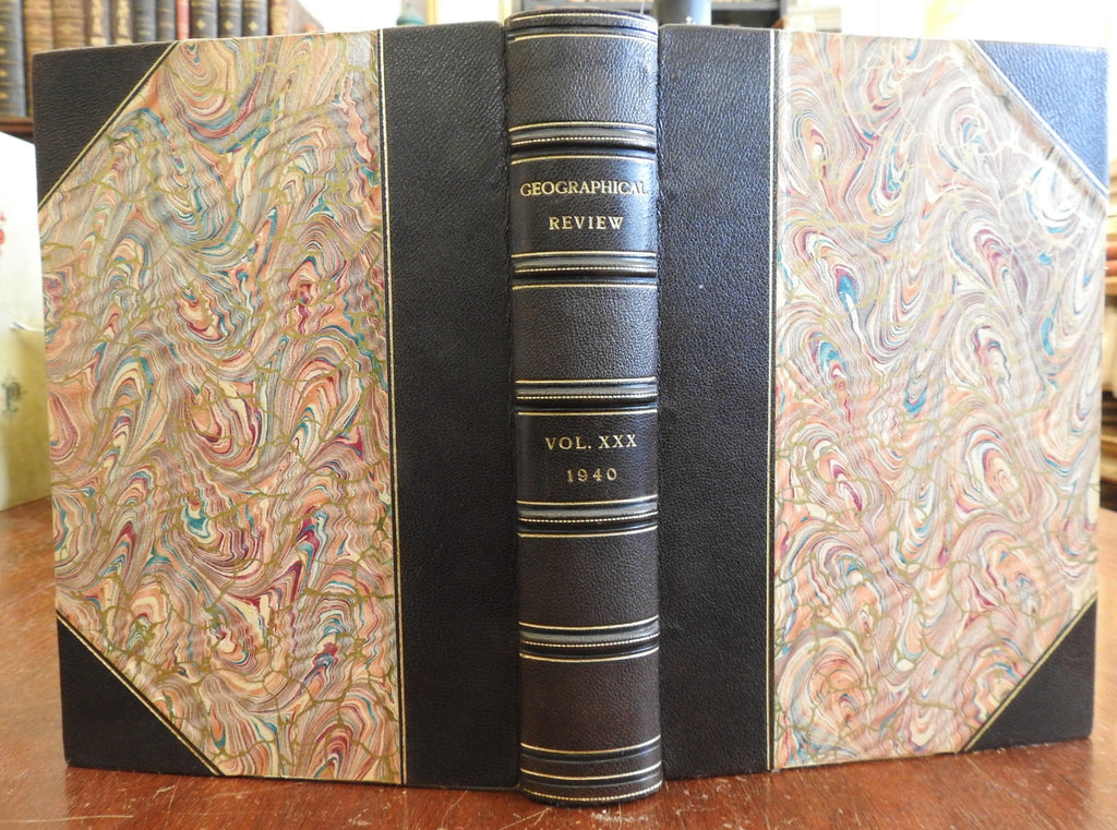 World Geographical Review 1940 rare fine leather book AGS of NY Hawaii Singapore
