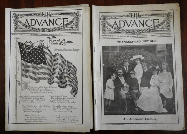 Teddy Roosevelt cover & American Flag The Advance magazine 1904 lot x 2 issues