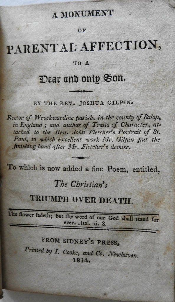 Parental Affection for a Son 1814 early American juvenile poetry Christianity