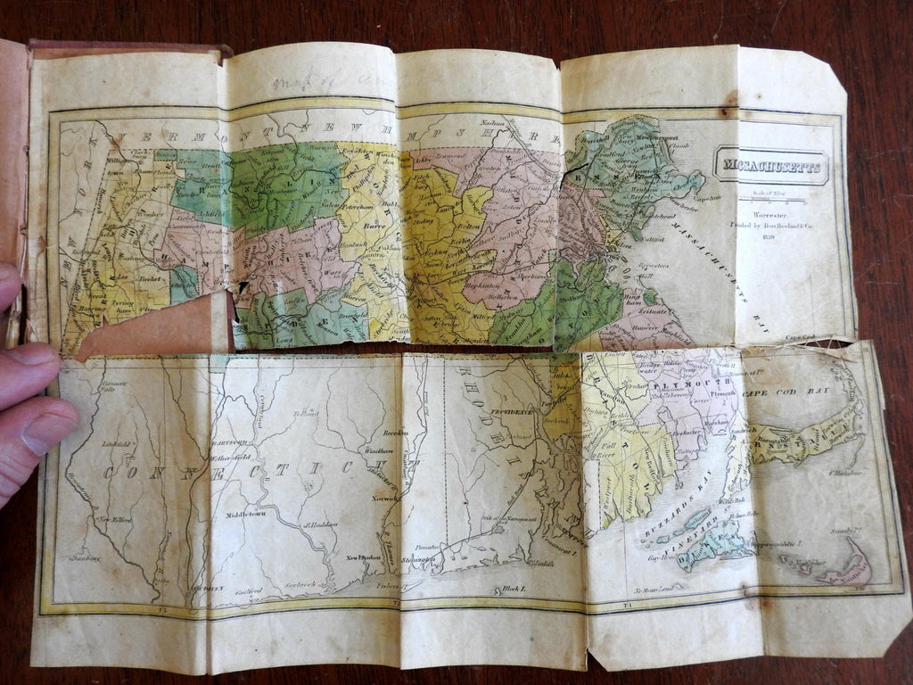 Massachusetts rare pocket map in case 1839 Howland population stats booklet