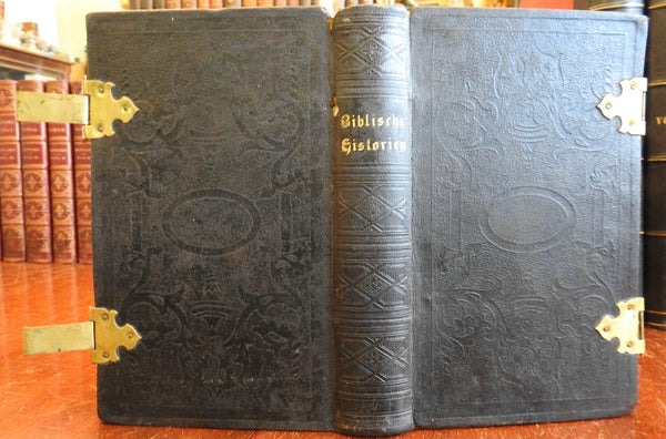 Hubner's Biblical History 1868 Philadelphia Dutch German leather clasps woodcuts