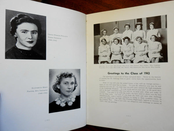 Cambridge School of Nursing 1943 yearbook World War II era Americana women