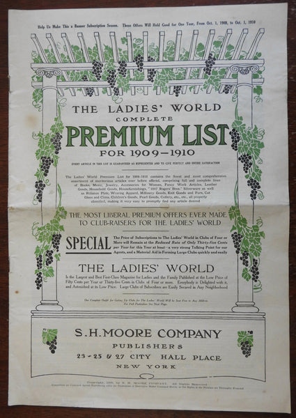 Complete Premium List for 1909-10 Ladies World newspaper subscription prizes