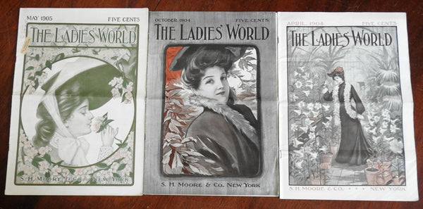 Ladies' World Magazine 1904-5 issue lot x 3 great covers period adverts fashion