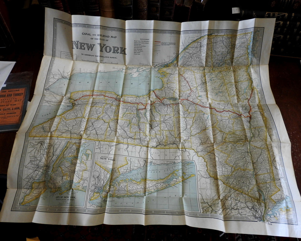 New York State Map scarce 1925 large folding map legislature cloth binding
