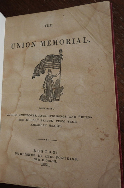 Union Memorial 1861 American Civil War rare songs anecdotes jokes book