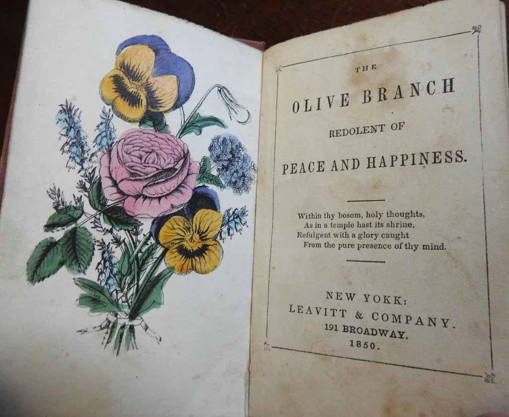 Female decorative gilt binding 1850 Olive Branche Peace Happiness Floral frontis