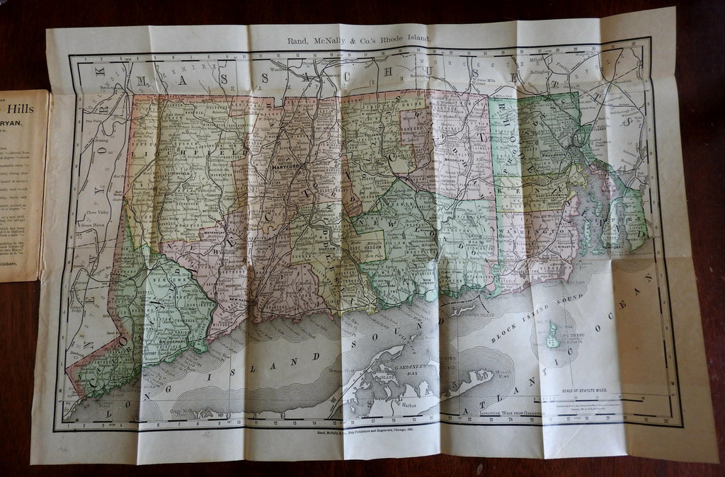 Rhode Island Conn. Township & Shipping Map 1890 Rand McNally scarce pocket map
