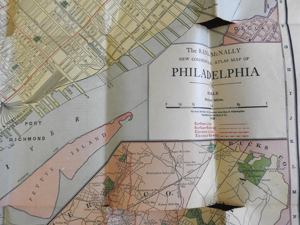 Philadelphia Pennsylvania 1916 detailed city plan w/ elevated subway electric