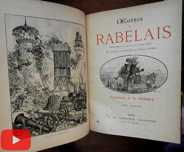Rabelais Collected Works c. 1880's A. Robida illustrated 2 vol. leather set