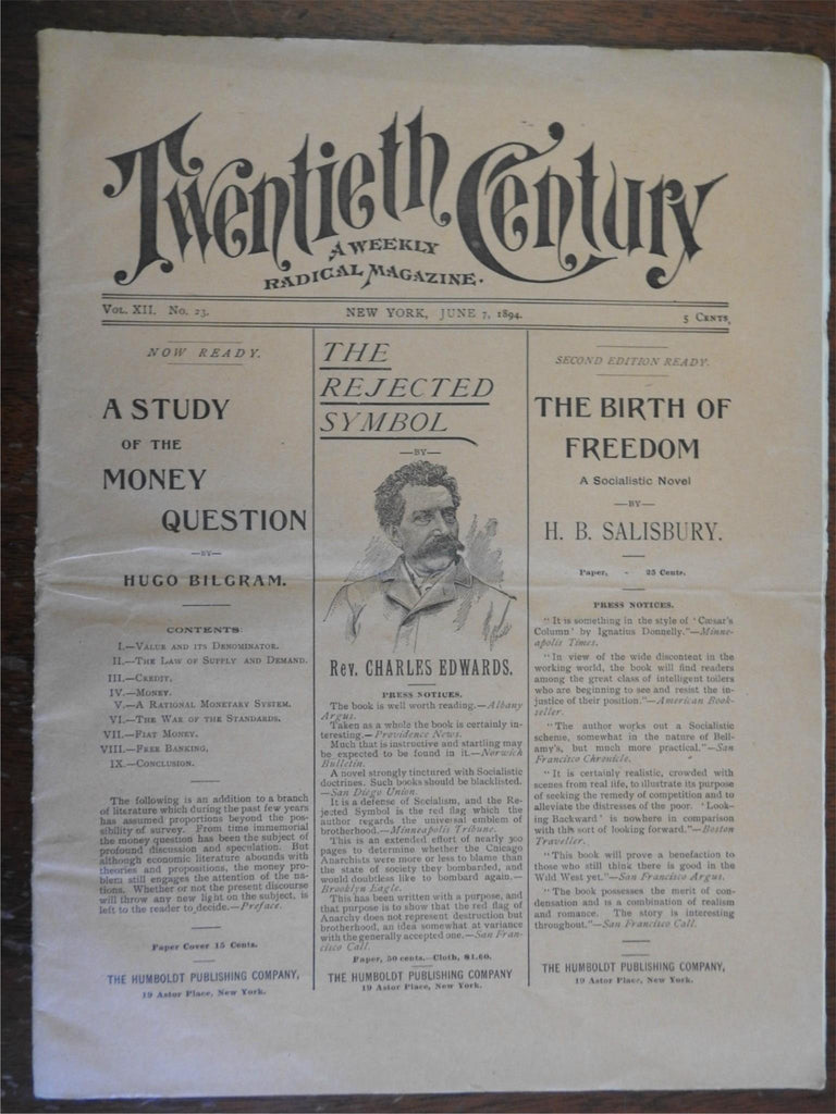 Twentieth Century Radical Magazine 1894 Socialism Anarchist weekly review