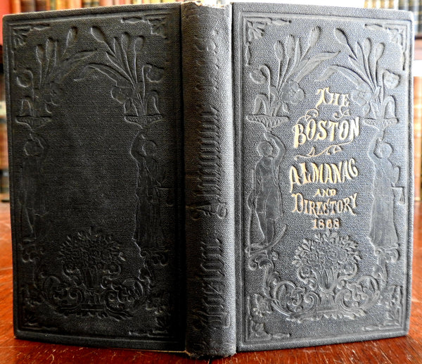 Boston Almanac MA 1868 large city map rare book advertising business directory
