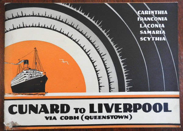 Cunard Lines Liverpool Queenstown c. 1920's ocean liner advertising brochure