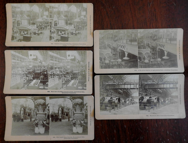 Chicago World's Fair Stereoview Lot x 5 Agricultural Mechanical Electrical Halls
