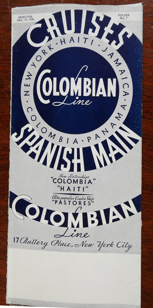 Colombian Line Cruises Spanish Main Caribbean Ocean Cruise Liner 1935 brochure