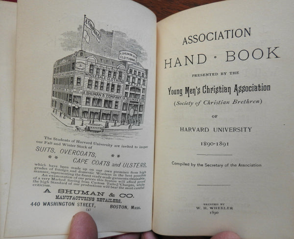 Harvard University YMCA Association 1890 rare pocket Hand Book w/ advertising