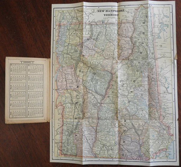 Rare Advertising pocket map Vermont & New Hampshire 1895 Lackawanna Coal folding