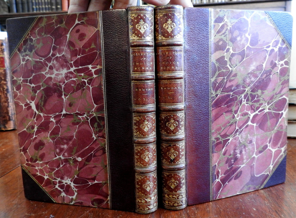 Songs in Scottish & English 1871 Tea Table Miscellany lovely 2 vol. leather set