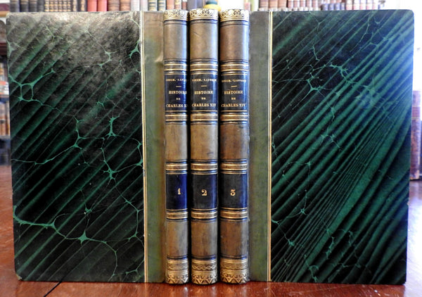 History of Charles XIV King of Sweden & Norway 1858 French leather 3 vol set