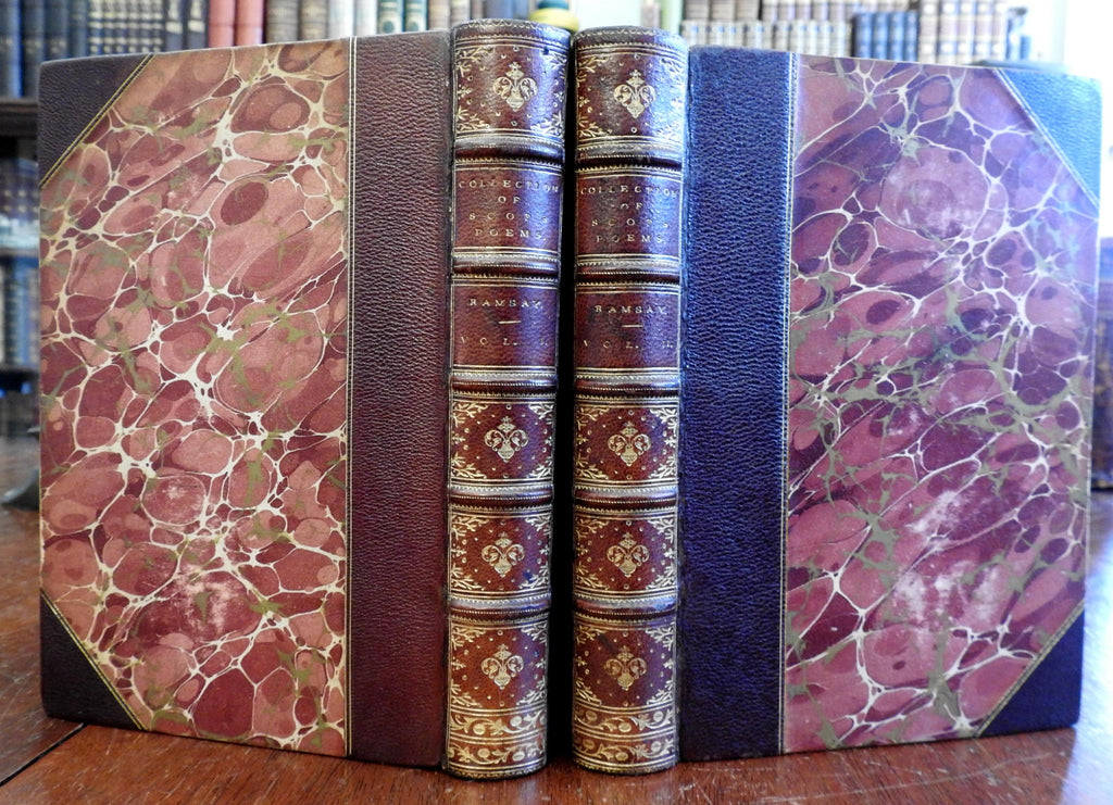 Scottish Poetry Collection prior to 1600- lovely 1874 2 volume leather set