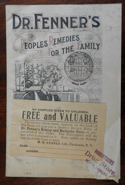 Michigan 1905 Dr. Fenner's Family Remedies rare patent medicine cook book promo