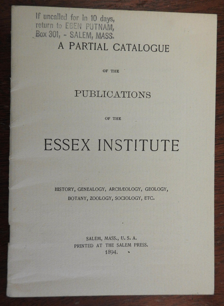 Essex Institute Salem MA 1894 Publications catalogue small publisher's catalog