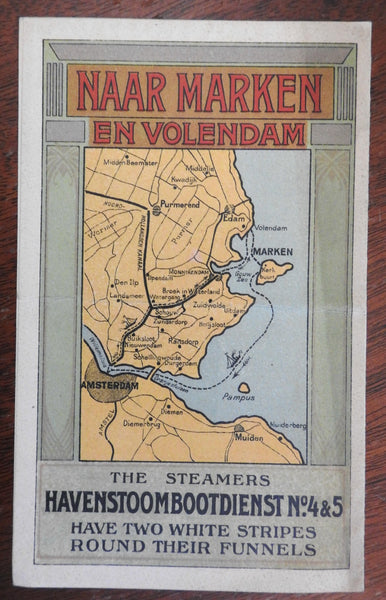 Marken-Volendam Holland Steamboat Service c.1900 color Advertising promo w/ map