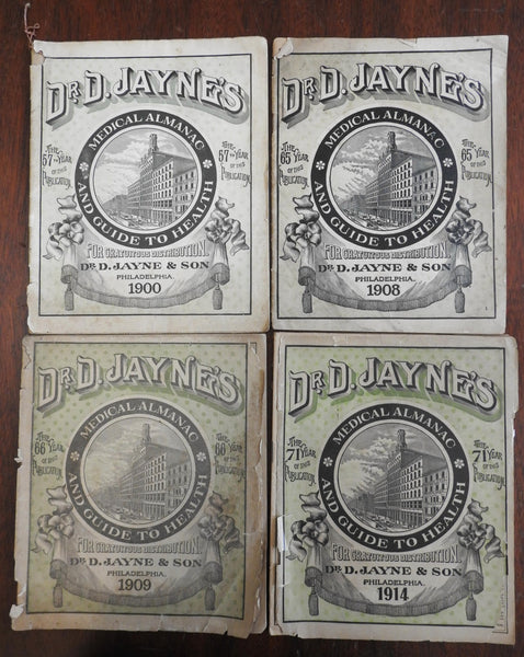 Dr. Jayne's Medical Almanac 1900-1914 lot x 4 illustrated patent medicine ads