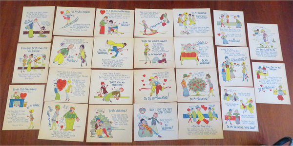 Held- Flapper Girl Valentines c. 1920-30's Lot x 24 American cartoon humor cards