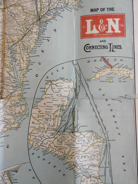 U.S.A. 1901 Southeast & Southwest Louisville & Nashville R.R. lines folding map