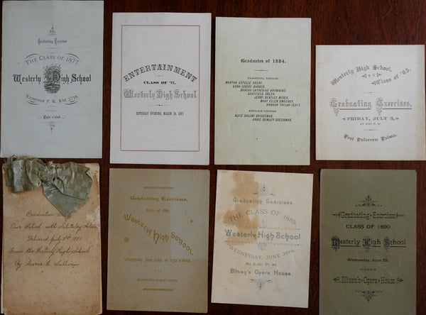 Westerly High School Graduation 1877-90 Blivens Opera House ceremonies lot x 8