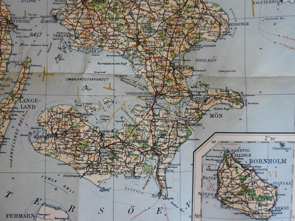 Kingdom of Denmark Jylland Sjaelland Copenhagen 1945 Danish large folding map