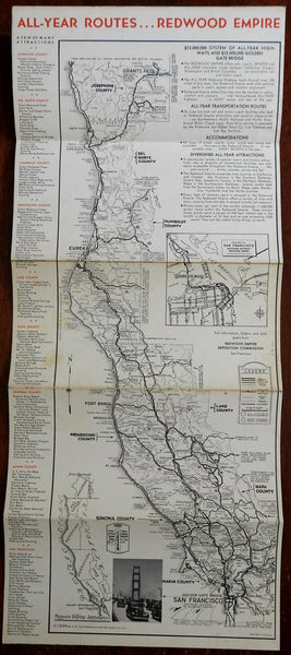 Redwood trees Empire Exposition 1939 San Fran California tourist road map promo