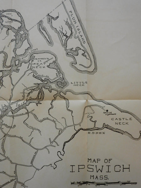 Ipswich Massachusetts 1932 large folding scarce vintage city plan directory map