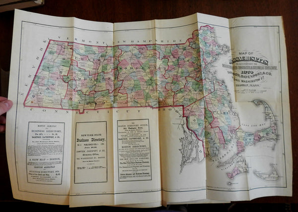 Massachusetts Register & Business Directory 1874 large map reference great ads