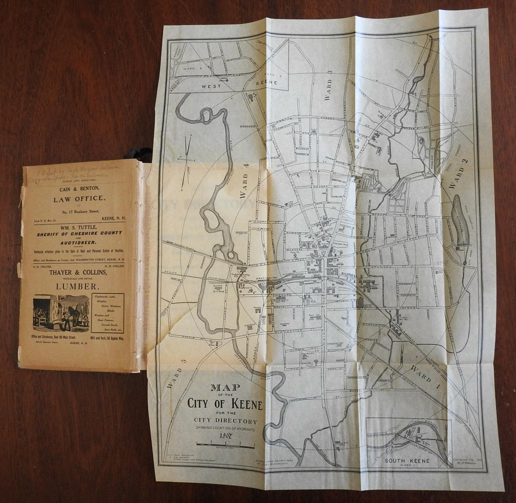 Keene New Hampshire 1907-8 Local Business & Citizen Directory lg. city plan map