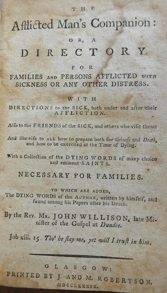Afflicted Man's Companion Death Sickness Nursing 1789 Willison Scotland book