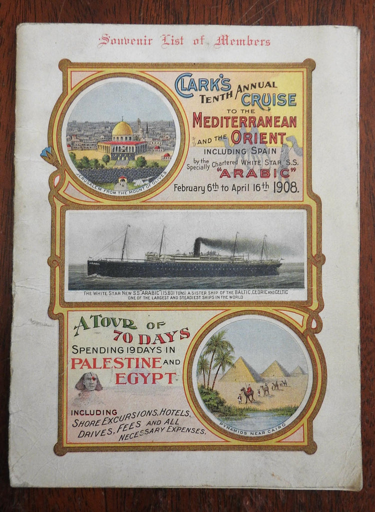 Clark's Mediterranean Cruise pyramids 1908 Souvenir Passenger List lovely covers
