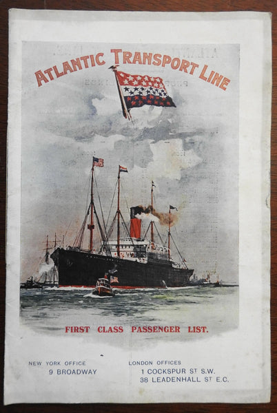 S.S. Minneapolis First Class Passenger List 1909 Atlantic Transport Line