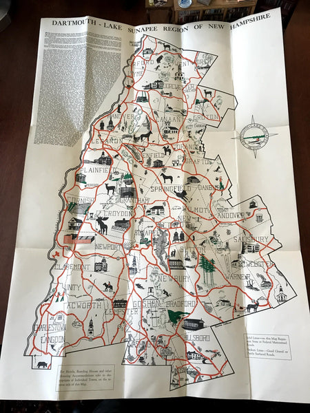 Dartmouth Lake Sunapee region New Hampshire c. 1930's illustrated pictorial map