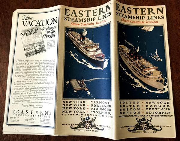 Eastern Steamship Lines Illustrated Advertising Pamphlet 1927 Boston & Yarmouth