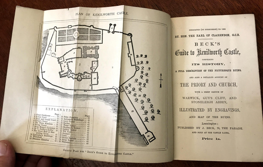 Kenilworth Castle United Kingdom c.1890 illustrated souvenir tourist guide & map